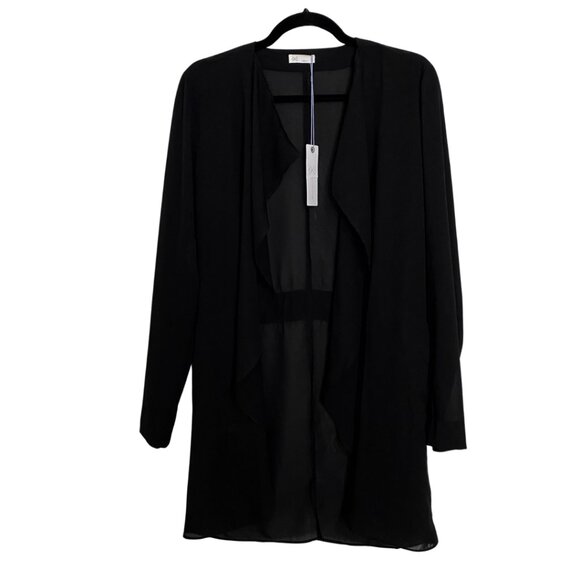 NWT GF Collection Vance Black Long Sheer Cardigan With Pockets - Picture 1 of 10